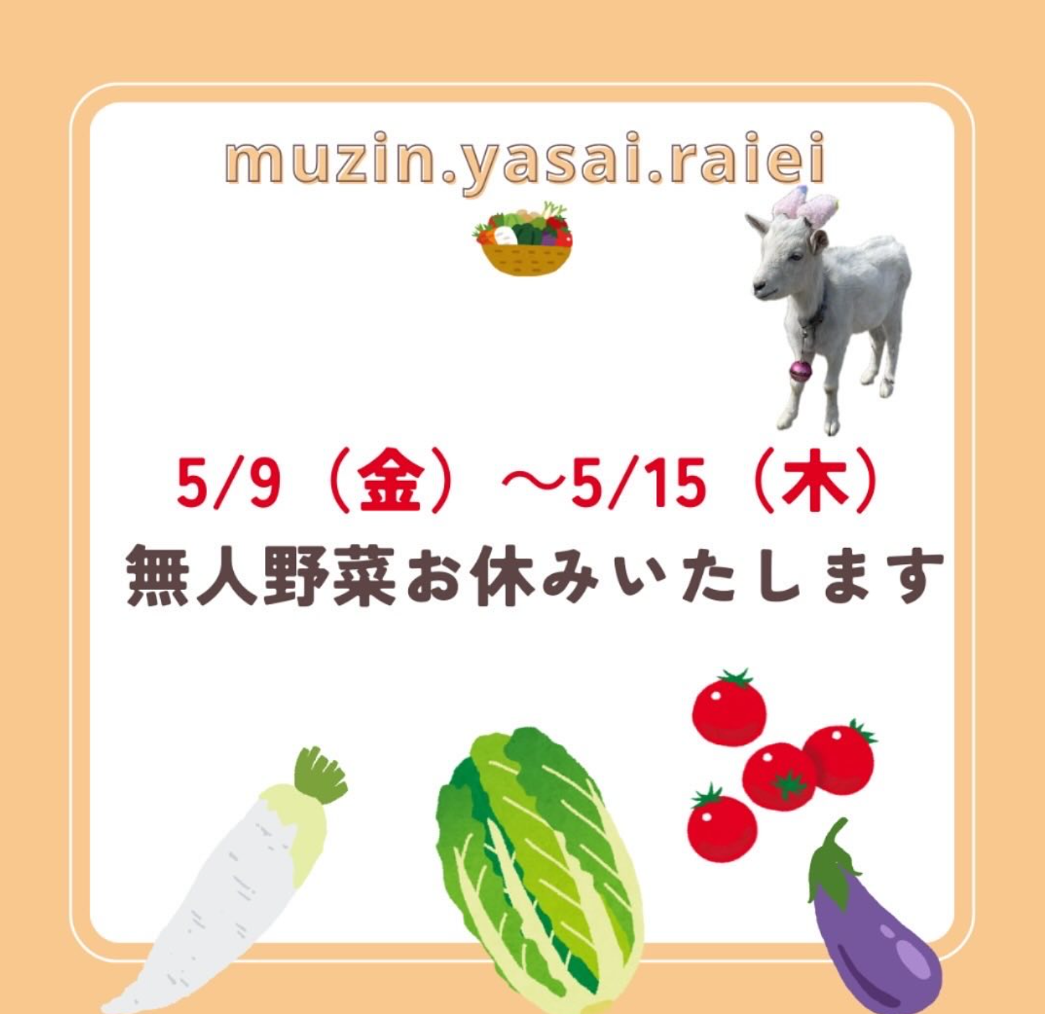 無人野菜お休みします